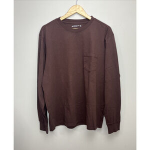 American Giant Long Sleeve Pocket Tee Mens XL Brown Cotton Crew T Shirt Made USA